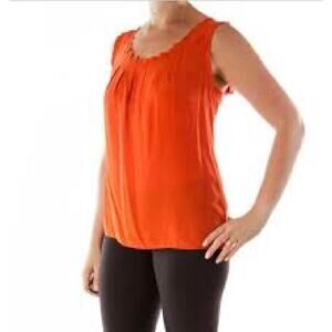 Tory Burch Womens 6 Orange Silk Sleeveless Pleated Designer Dress Blouse Top